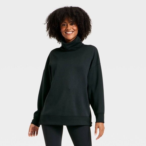Women's Airy Sleek Funnel Neck Sweatshirt - All in Motion™ Black M - Picture 2 of 5